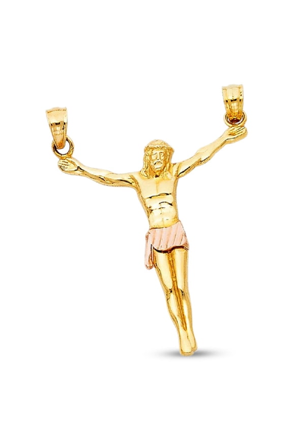 Jesus Piece Full Body Charm Pendant 14k Yellow And White Gold Crucifix Christ Two Tone Solid Genuine New 32 mm x 25 mm