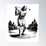 Jesus Playing Golf Vintage Retro 90S Golfer Christian Poster Wall Art, Modern Wall Decor For Living Room Bedroom, 12x18 UNFRAMED