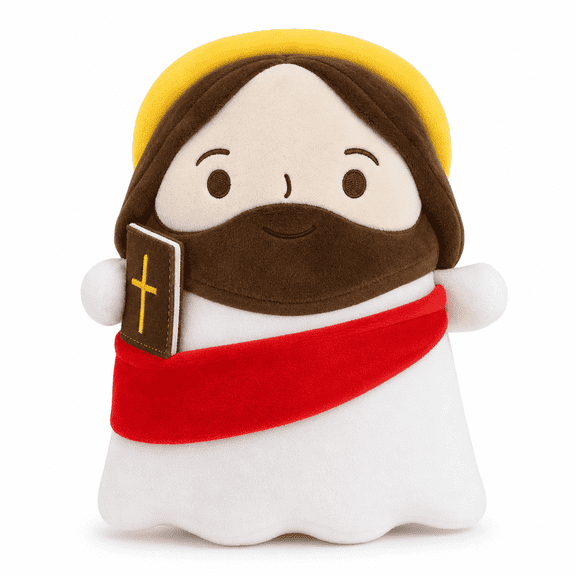 Jesus Plush Doll with Bible, Soft Christian Stuffed Toy for Kids, Religious Gift for Baptism, First Communion, Easter and Christmas, Church Sunday School Nursery Decor
