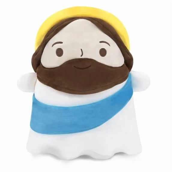 Jesus Plush Doll , Soft Stuffed Animal with Crimson Robe ,Christian Plush Toy Divine Inspiration Beautiful Cross Embroidery, Religious Toy Pillow for Christmas Easter, Baptism Gift for Kids