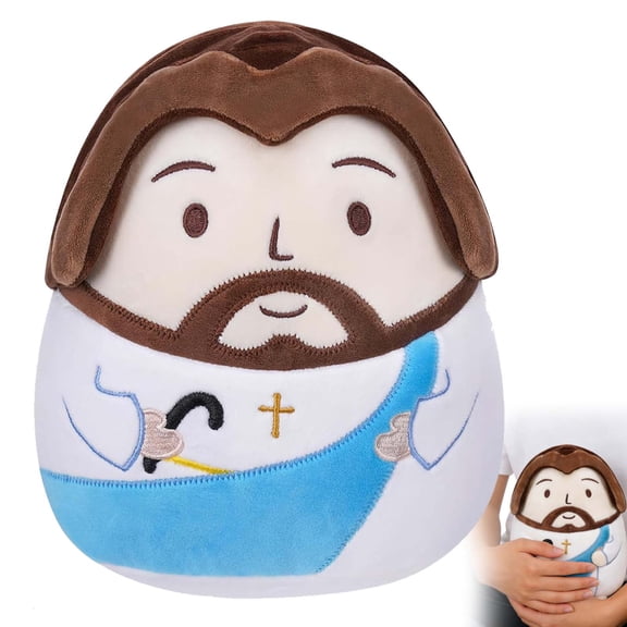 Jesus Plush Pillow,7.8" Christian Plush Toy with Beautiful Cross Embroidery  for Prayer, Easter, First Communion, Baptism