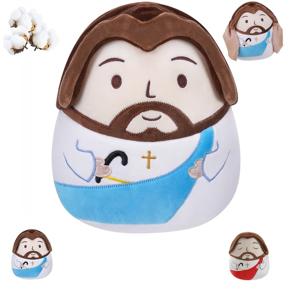 Jesus Plush Pillow | Religious Stuffed Animal with Cross Design, 10 Inch Christian Gift for Christmas & Easter