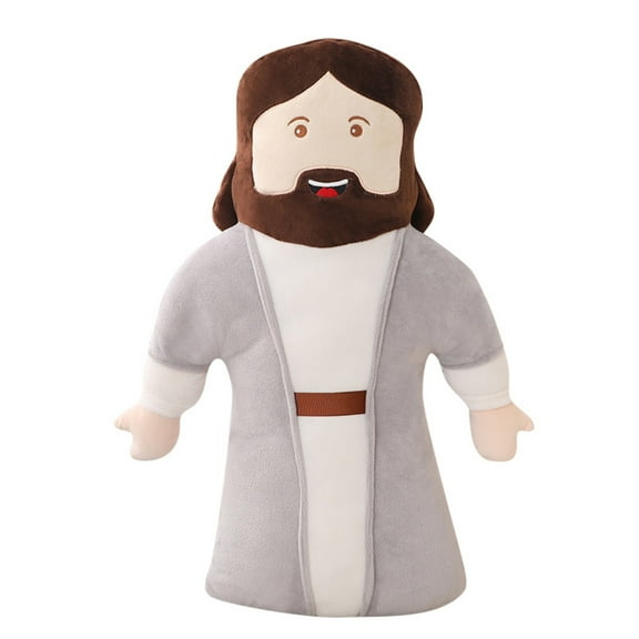 Jesus Plush Toy Soft Stuffed Pillow Brown Beard Gray Robe Garment Christmas Gift Home Decor Cartoon Figure Religious Collectible