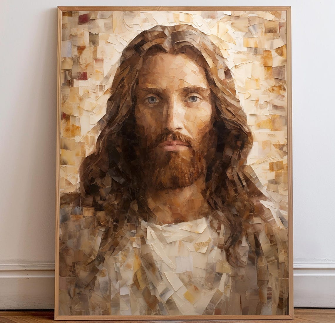 Jesus Portrait Beige Mosaic Lds Christian Printable Art Catholic Wall ...