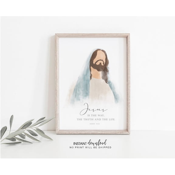 Jesus Portrait John 14:16 Christian Wall Art Bible Verse Decor Baptism I Am The Way, Unframed Paper Poster 8x10in