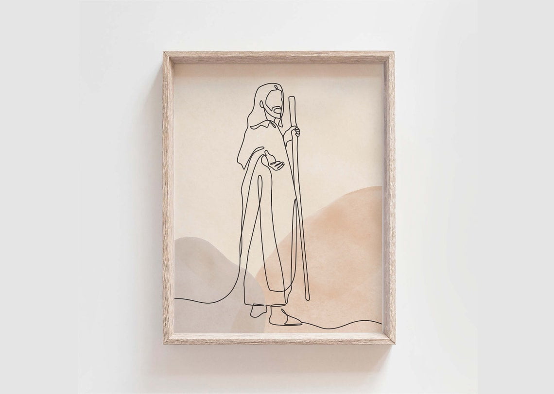 Jesus Portrait Line Art Print Minimalist Christian Wall Decor, Unframed ...