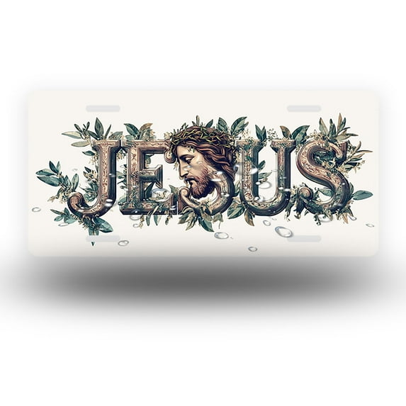 Jesus Portrayed in "JESUS" Letters Front License Plate, Funny Standard Plates Personalized Novelty Decorative For Men/Women/Boys/Girls Car 6×12 Inch
