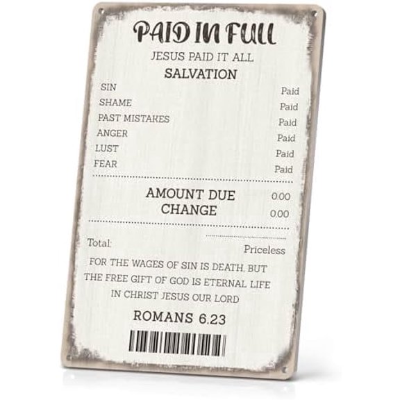 Jesus Poster Christian Wall art Jesus Paid it All Metal Signs Christian Motivational Decor for Home Bedroom Office 12x8 Inch