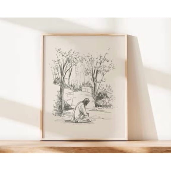 Jesus Praying Gethsemane Sketch Christian Poster, Poster Home Decor, Poster Only