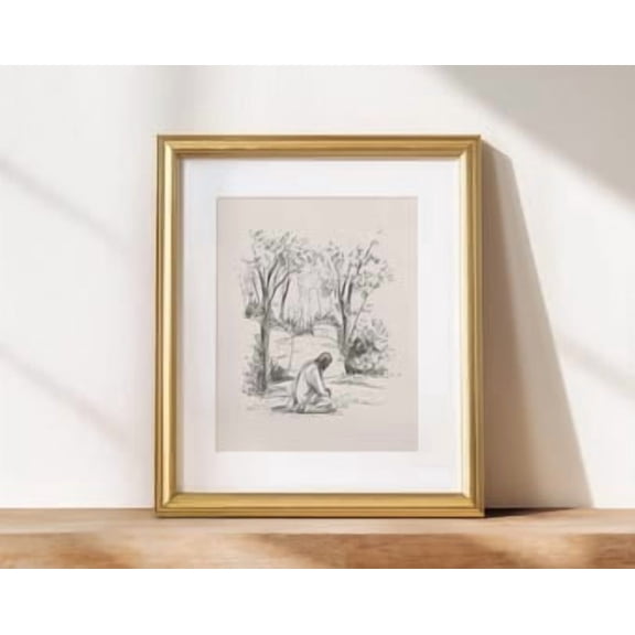 Jesus Praying Gethsemane Sketch Poster, Poster Home Decor, Poster Only