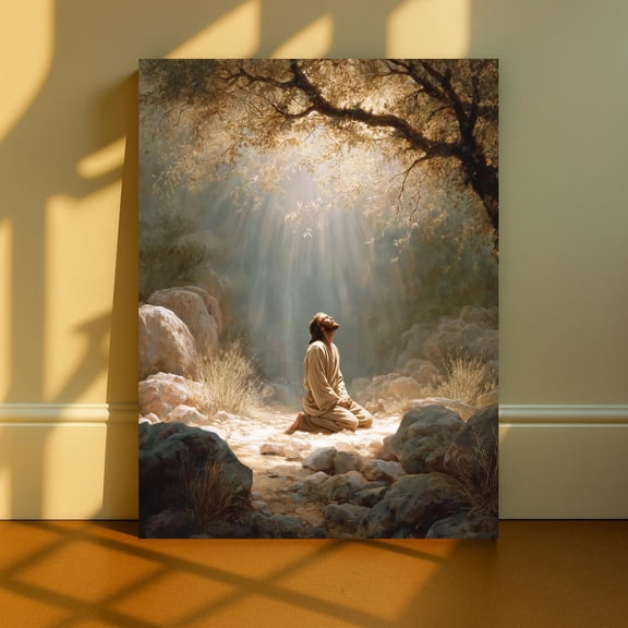 Jesus Praying Gethsemane Wall Art, Christian Faith Artwork, Religious Home Decor