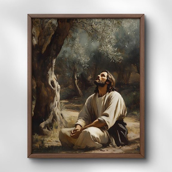 Jesus Praying In Gethsemane Print, Moody Christian Decor UNFRAMED PAPER POSTER, Home Decor, Vintage Gift, Living Room Dercor