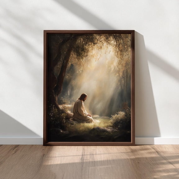 Jesus Praying In Gethsemane Wall Art, Unframed Paper Poster 8x10in