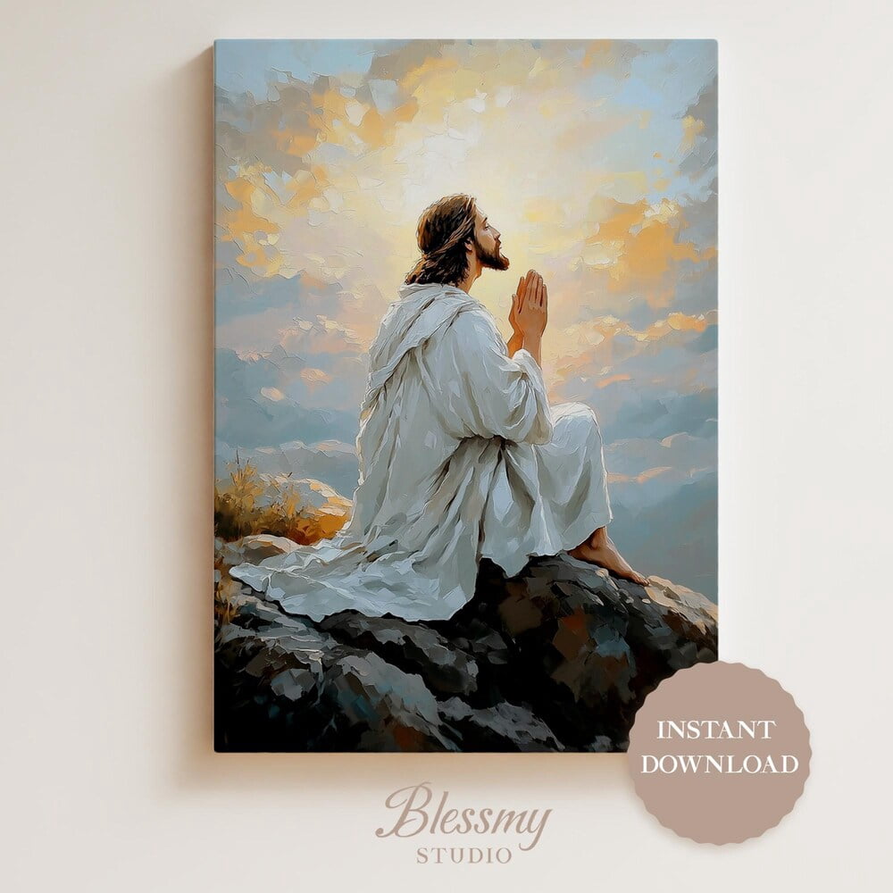 Jesus Praying On The Mount, Christian Decorative Wall Art Jesus Bible ...