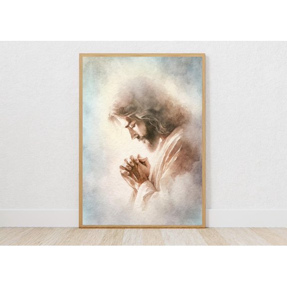 Jesus Praying Portrait Christian Wall Art Print Prayer Room Decor Unframed Paper Print