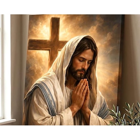 Jesus Praying Poster Wall Art, Christian Home Decor, Savior Portrait Poster, Catholic Faith Gift, Spiritual Room Decor, Religious Artwork, 8x12 UNFRAMED