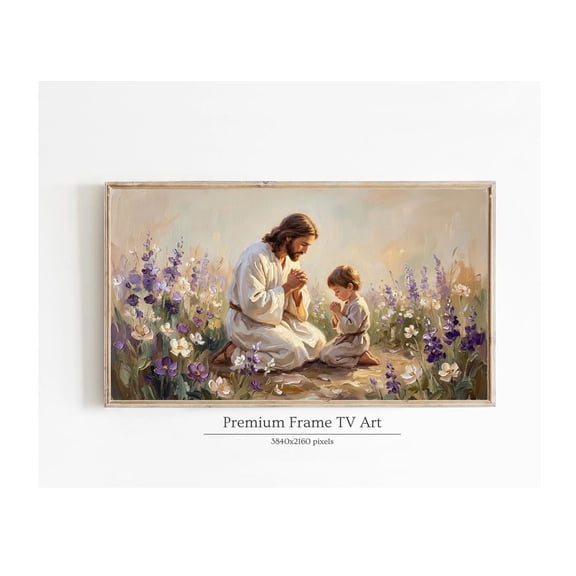 Jesus Praying With A Child Art Christian 4K Faith Artwork For