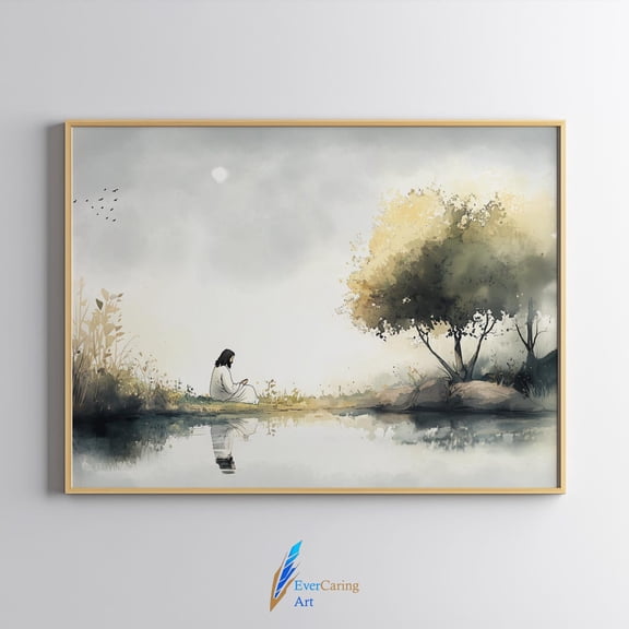 Jesus Praying in Gethsemane Landscape Christian Art Unframed Paper Print