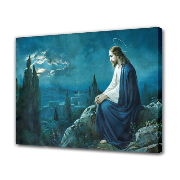 Jesus Prays in The Garden of Gethsemane Canvas Poster Bedroom Decor Sports Landscape Office Room Decor Gift,Frame-style,20x30inch(50x75cm)