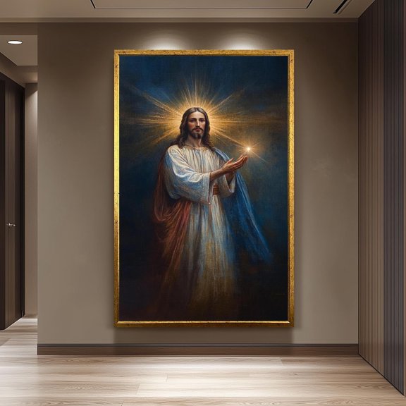 Jesus Print Divine Savior Portrait Religious Wall Art, Unframed Canvas 8x10in