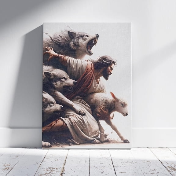 Jesus Protecting The Lamb Art Or Poster, Jesus Saving The Lamb From Wolves Wall Art, Jesus Painting, Christian Gift, Paper Poster UNFRAMED
