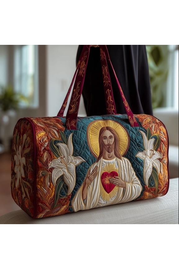 Jesus Quilted Duffle Bag with Adjustable Strap,Travel Weekender Bag
