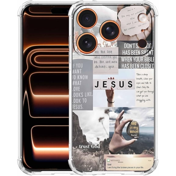 Jesus Quotes Case for iPhone 17 Pro, Christian Bible Verse Saying Collage, Unique Soft TPU Bumper Case Compatible with iPhone 17 Pro