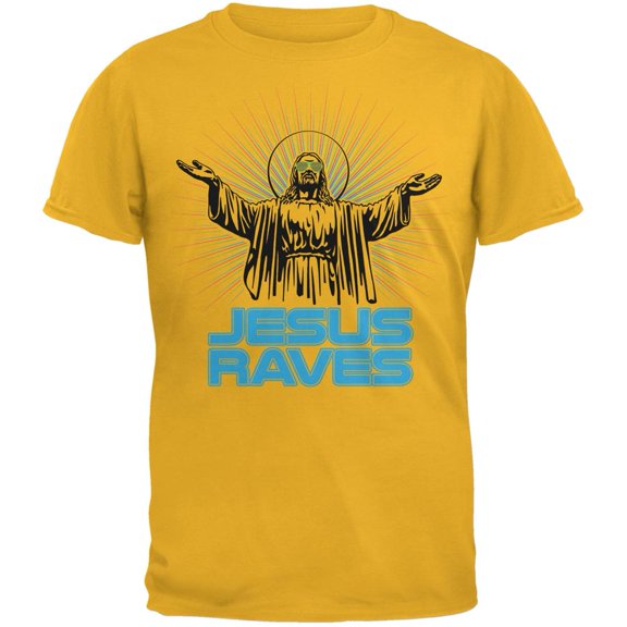 Jesus Raves Gold Adult T-Shirt - X-Large