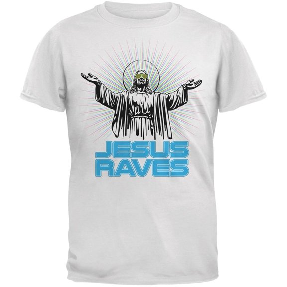 Jesus Raves White Adult T-Shirt - X-Large