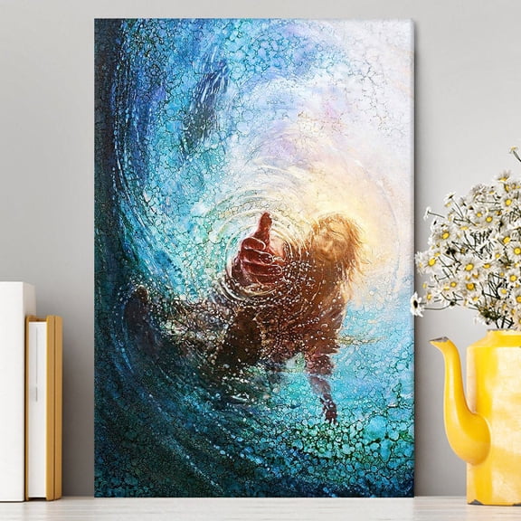 Jesus Reaching Into Water Canvas Print, Religious Wall Art, Inspirational Christian Home Decor