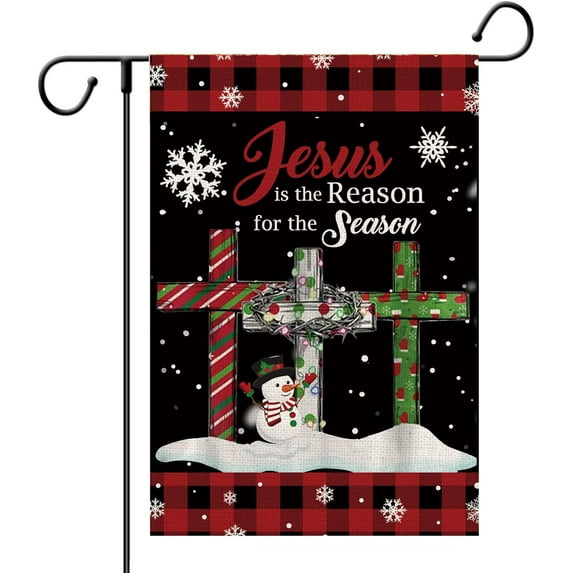 Jesus is The Reason for The Season Garden Flag - Christmas Garden Flags 12.5x18 Flag Buffalo Plaid Burlap Farmhouse Welcome Decorative Flags For Outside Outdoor Lawn Xmas Decoration