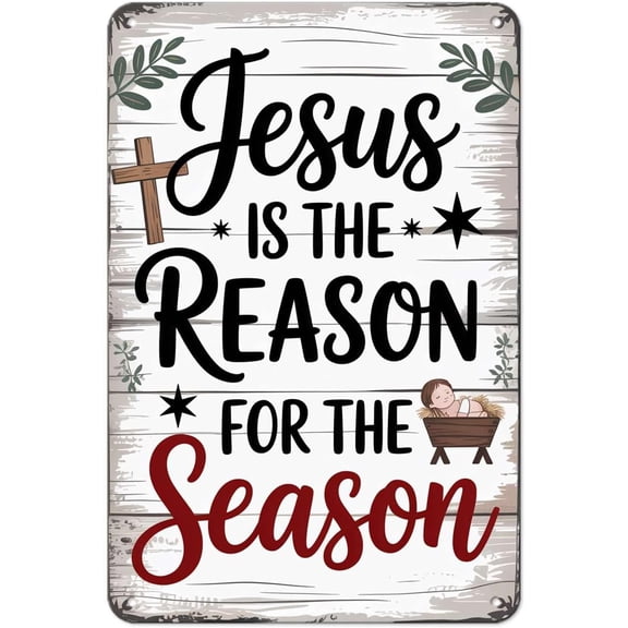 Jesus Is The Reason for The Season tin sign Vintage Nativity Scene Metal Sign Print Aesthetic for Garden Yard Bar Porch Home Bedroom Kitchen Wall Decor Gift 8 x 12 in