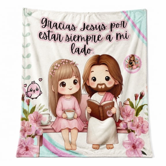 Jesus Religious Fleece Blanket, Spanish Faith Throw, 280 GSM Polyester