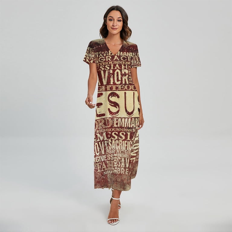 chinese dress ladies SDERDZSE Women's Summer Dresses Yeshua Jesus Christian Maxi Dress Vacation  Outfits Sundress Beach Dresses for Women M at Amazon Women's Clothing store main image 0