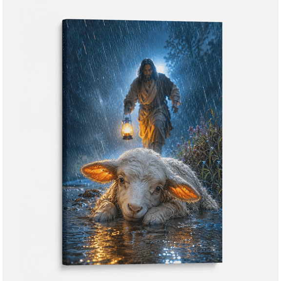 Jesus Rescues the Lost Lamb Christian Canvas Wall Art Decor, Bible Verse Canvas Print Artwork, Inspirational Religious Home Decor for Office Living Room Bedroom, Christian Faith Gift Decor