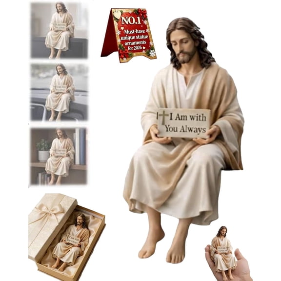 Little Jesus Figures, Jesus Desk Figurines for Computer Monitor & Dashboard Decorations, Religious Jesus Figures Decor for Home, I Am with You Always