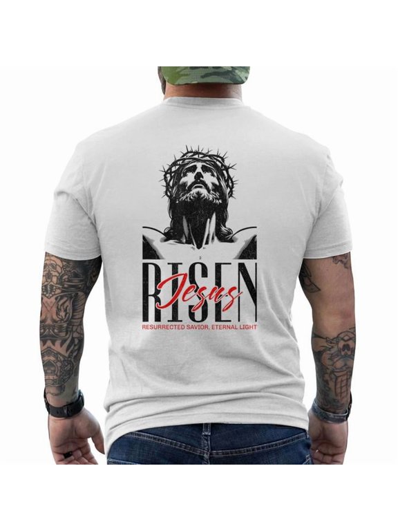 Jesus Resurrected Savior Christian Men's Back Print T-Shirt, Casual Back Print