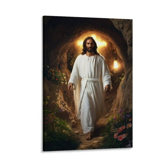 Jesus Resurrection Wall Art Jesus Walks Out of The Empty Tomb Canvas Print Bible Poster Painting On Canvas Wall Art Poster Scroll Picture Print Living Room Walls Decor Home Posters 16x24inch(40x60cm)