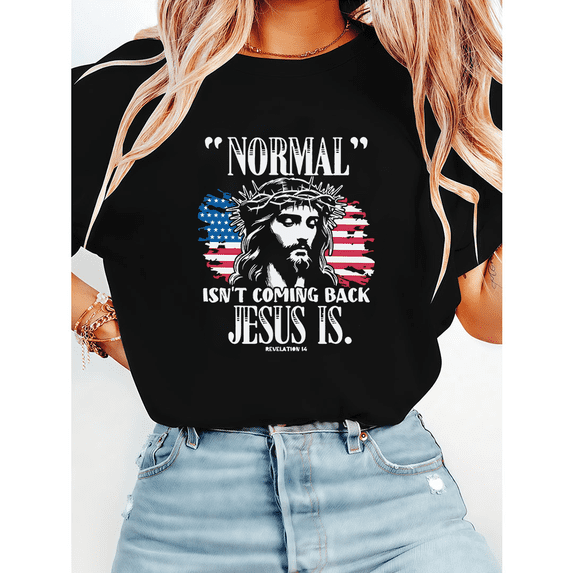 Jesus Is Revelation 14 Bible Verse Tshirts for Women & Men Normal Isn't Coming Back Graphic Tees Christian Faith Shirts Inspirational Casual Tops for Holiday Black,S