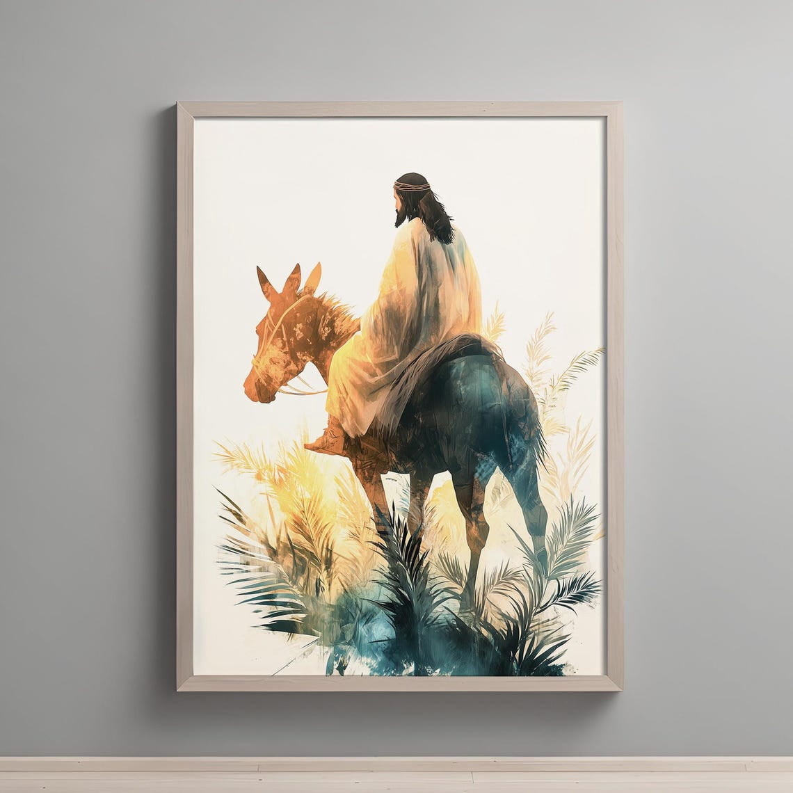 Jesus Riding A Donkey With Palm Branches Christian Wall Art Holy Week ...