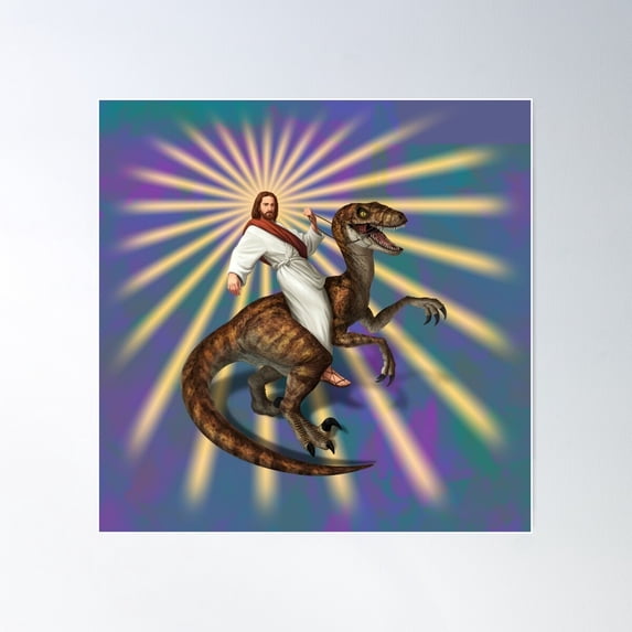 Jesus Riding A Raptor Poster Wall Art, Modern Wall Decor For Living Room Bedroom, 17x17 UNFRAMED