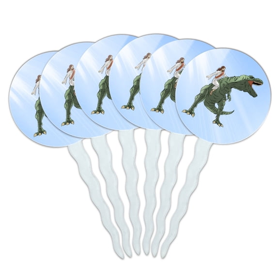 Jesus Riding a T-Rex Cupcake Picks Toppers Decoration Set of 6