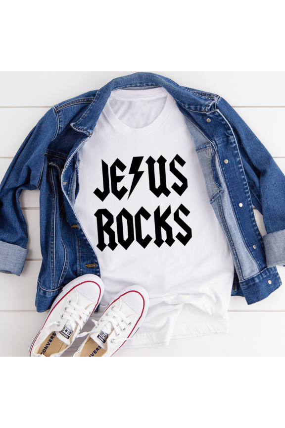 Jesus Rocks Tee Black Heather S Peachy Sunday T-Shirt