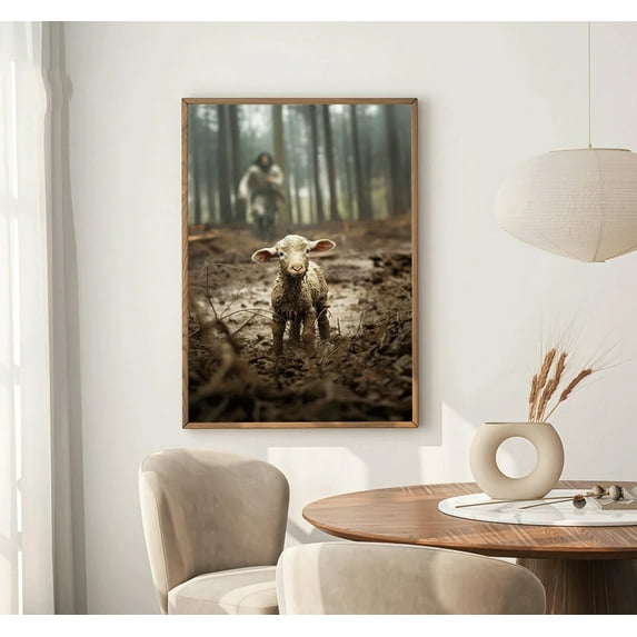 Jesus Running After a Lost Lamb Wall Art Canvas Print Poster Lost Lamb Canvas Art Prints Painting Jesus and Lamb Picture Artwork Home Bedroom Wall Decor No Frame