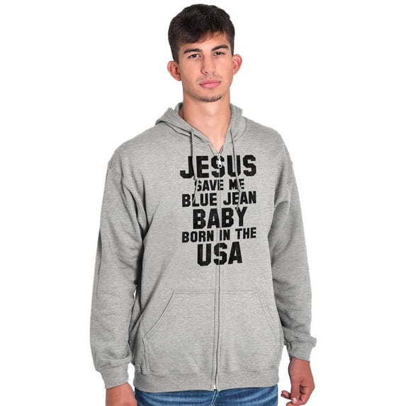 Jesus Save Me Baby Born in the USA Unisex Fleece Graphic Zip Up Hoodie Brisco Brands 5X