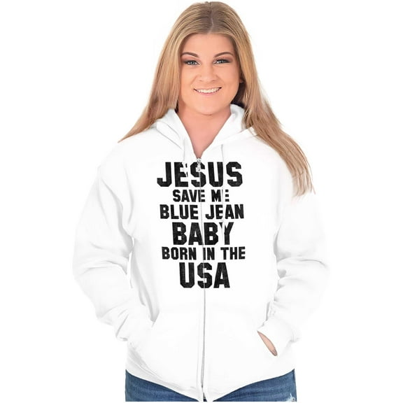 Jesus Save Me Baby Born in the USA Zip Up Hoodie Men's Women's Brisco Brands S