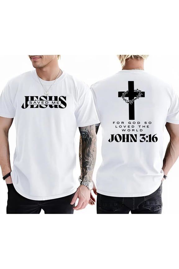 “Jesus Saved Me” Christian T-Shirt – Faith-Based Men's Tee with John 3:16 Bible Verse, Religious Apparel for Believers