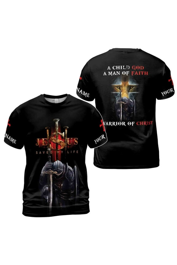 Jesus Saved My Life A Man Of Faith Lion Christ Grunge Men's T-Shirt S-5XL