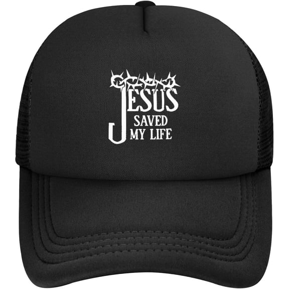 Jesus Saved My Life Baseball Caps Classic Solid Color Adjustable Mesh Baseball Cap for Men Women Black