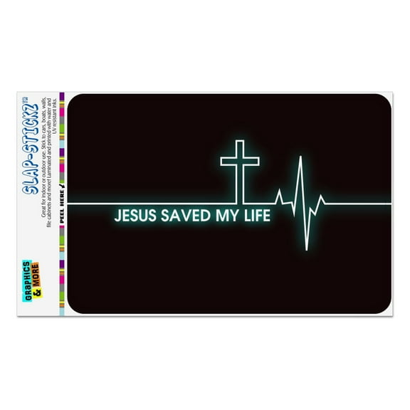 Jesus Saved My Life EKG Heart Rate Pulse Religious Christian Home Business Office Sign - Window Sticker - 4" x 6" (10.2cm x 15.2cm)